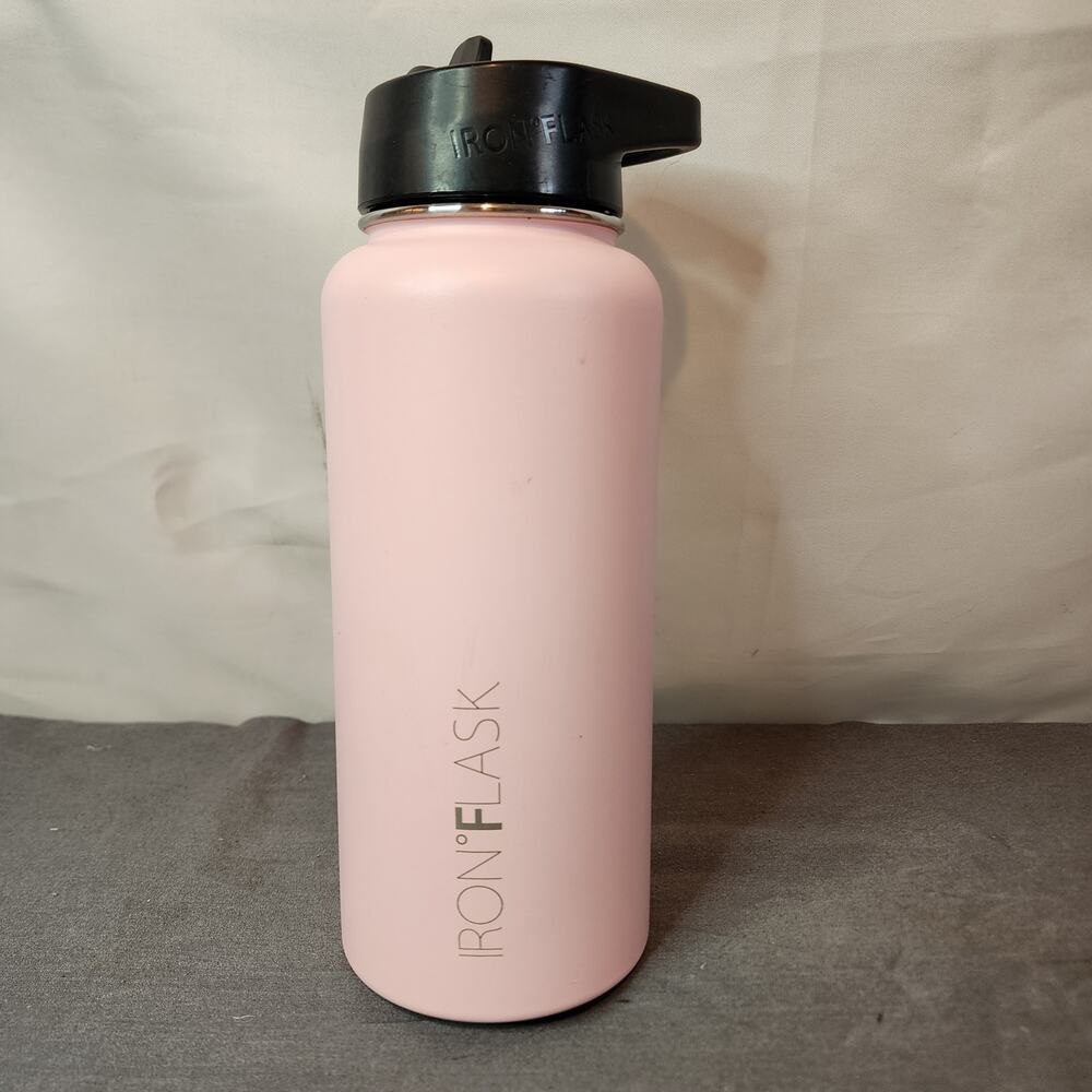Iron Flask Wide Mouth Water Bottle With Straw Lid Black 32 oz PINK-W/O Straw